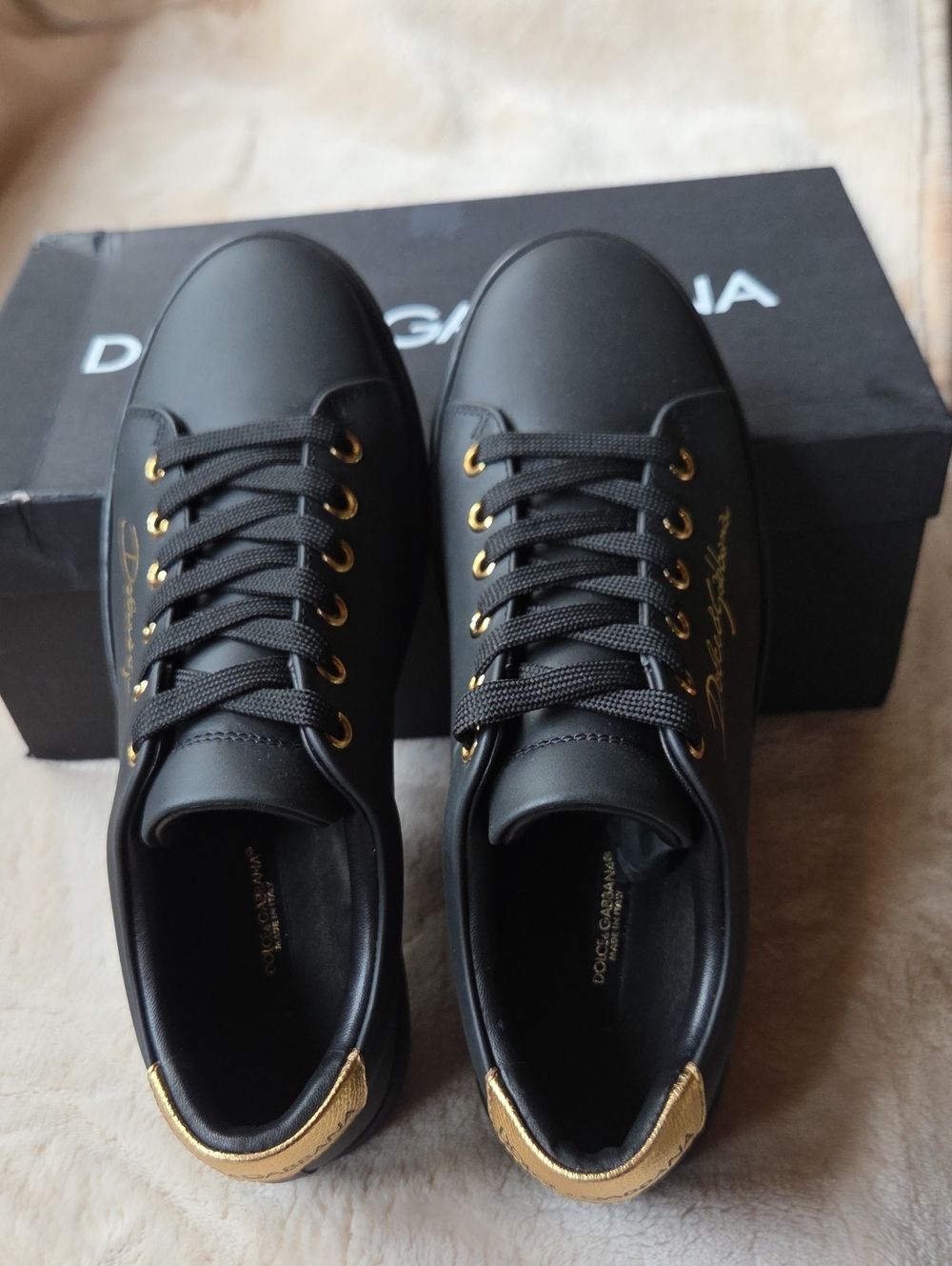 Dolce & Gabbana Black Sneakers with Gold Accents